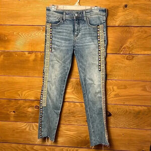 Anthropologie Pilcro Womens Jeans slim boyfriend embroidered sides stripe 26 Y2K